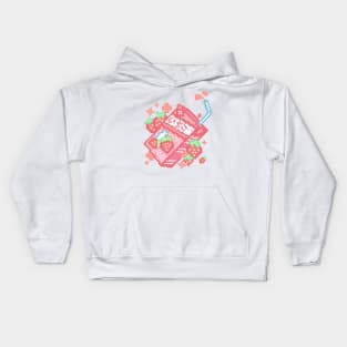 Pink Kawaii Pixel Art Strawberry Milk Design Kids Hoodie